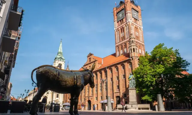 Pomnik osiołka na Rynku Staromiejskim w Toruniu, obok Ratusza Staromiejskiego. Jedna z wielu toruńskich atrakcji.